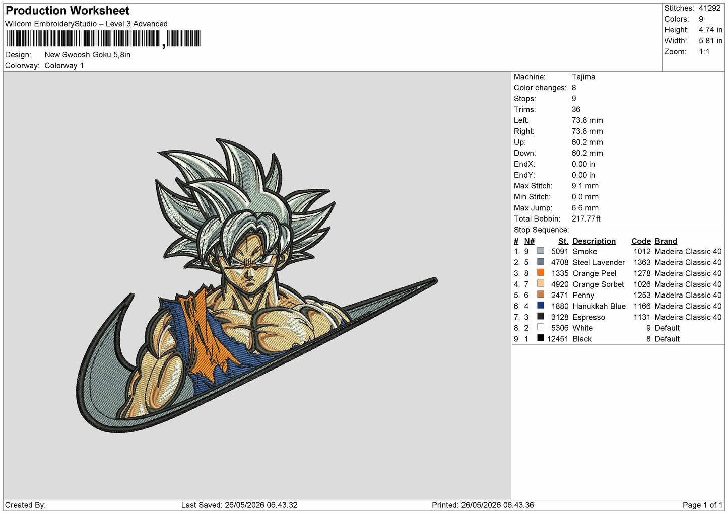 New Swoosh Goku Embroidery Design File