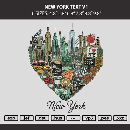 New York Text V1 Embroidery Machine Design File 6 sizes