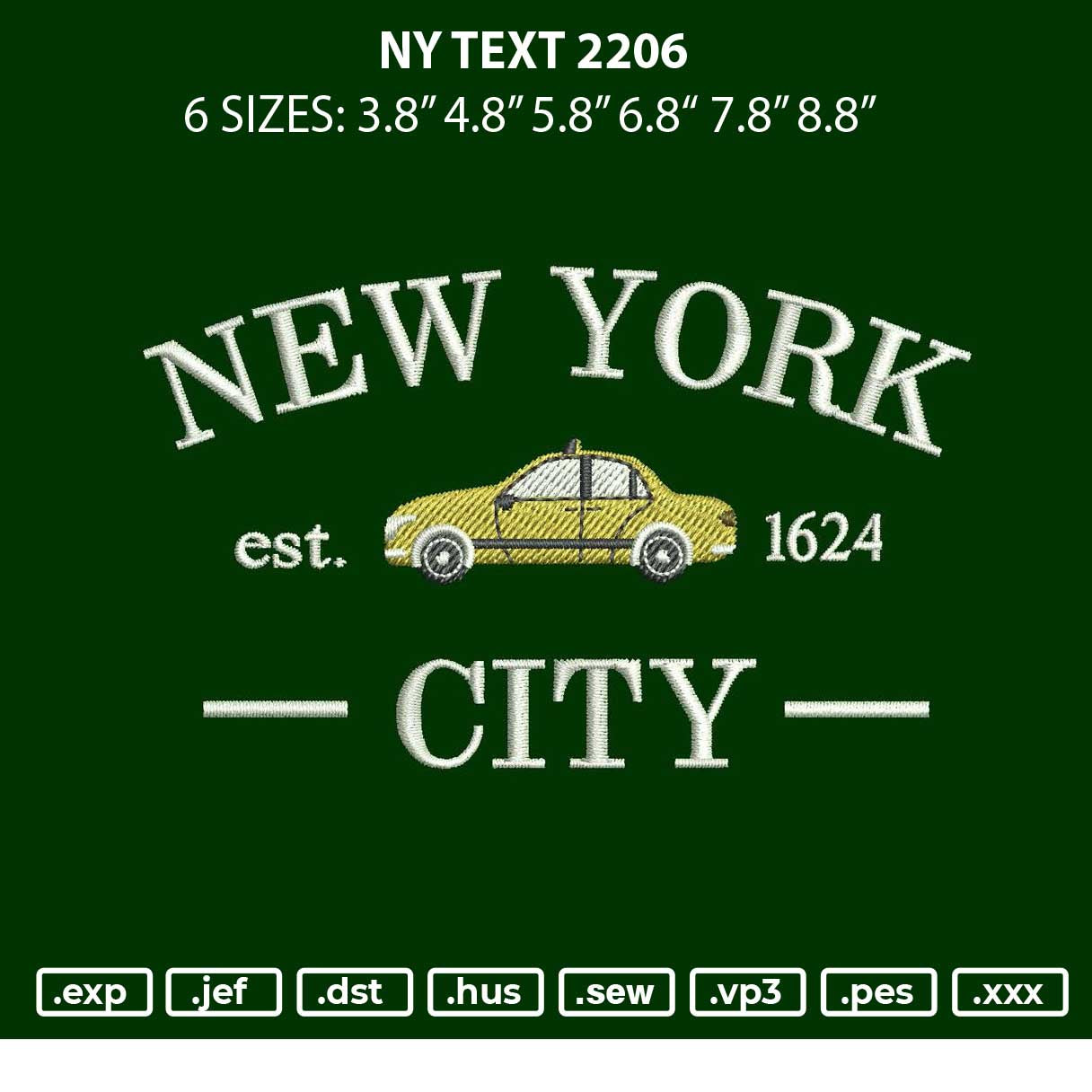 Ny Text 2206 Embroidery File 6 Sizes