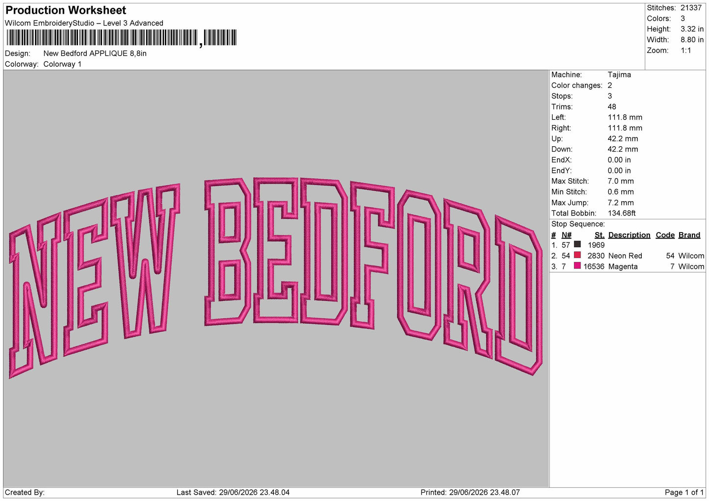 Bedfordtext Applique Embroidery Machine Design File 6 sizes