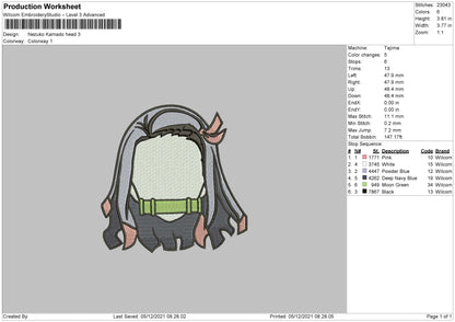 Nezuko Kamado Embroidery File 4 size