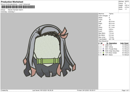 Nezuko Kamado Embroidery File 4 size