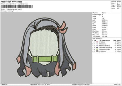 Nezuko Kamado Embroidery File 4 size