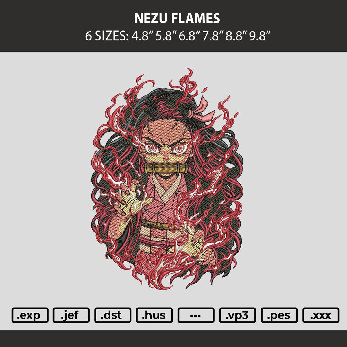 Nezu Flames Embroidery Machine Design File 6 sizes