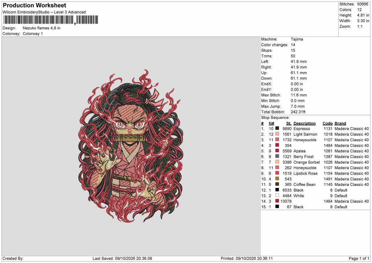 Nezu Flames Embroidery Machine Design File 6 sizes