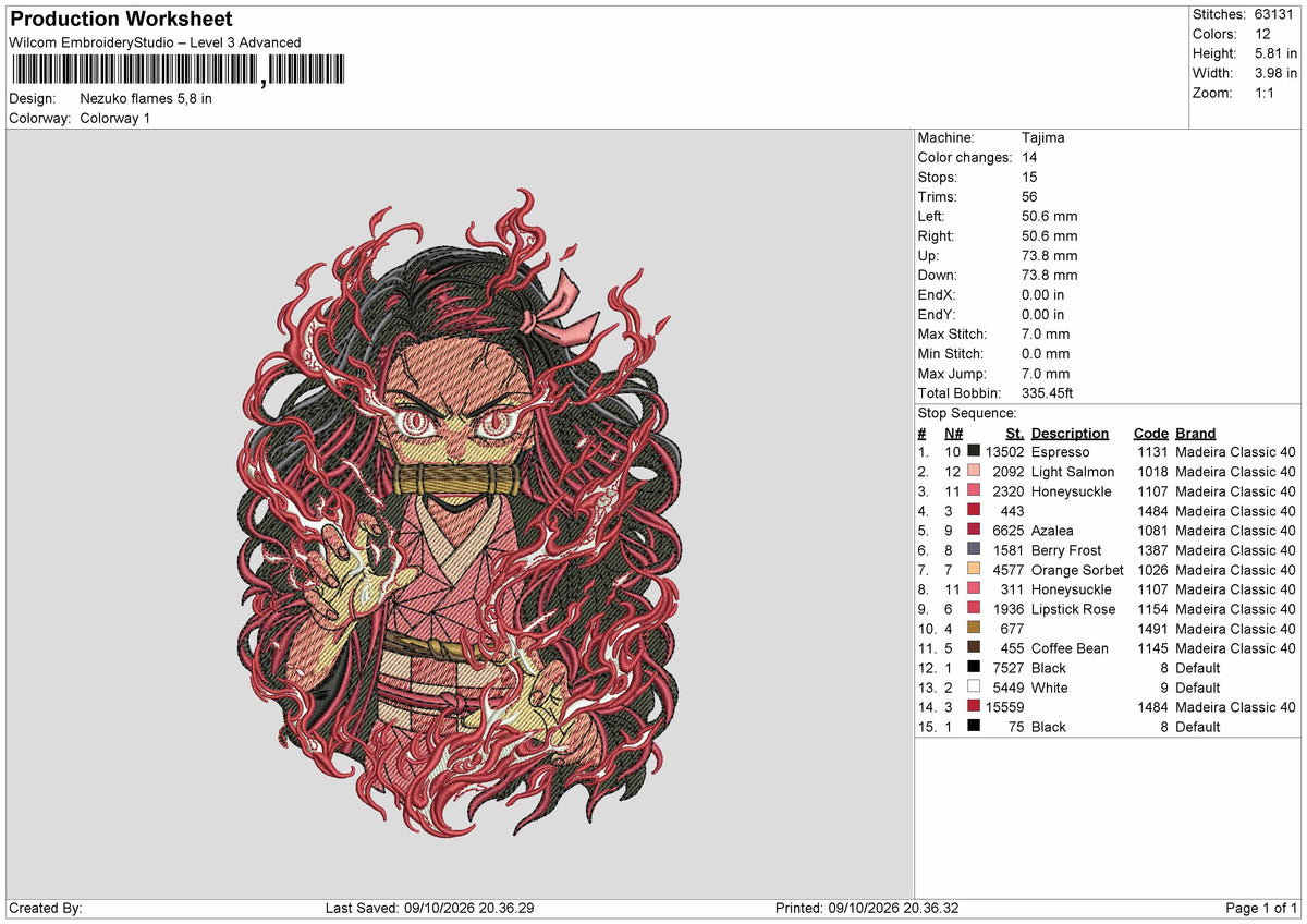 Nezu Flames Embroidery Machine Design File 6 sizes