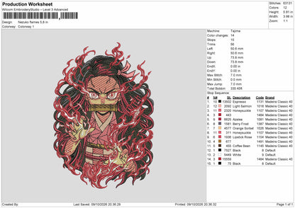 Nezu Flames Embroidery Machine Design File 6 sizes