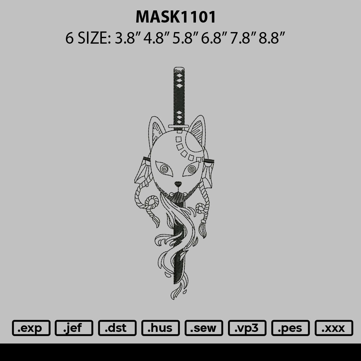 Mask1101 Embroidery File 6 sizes