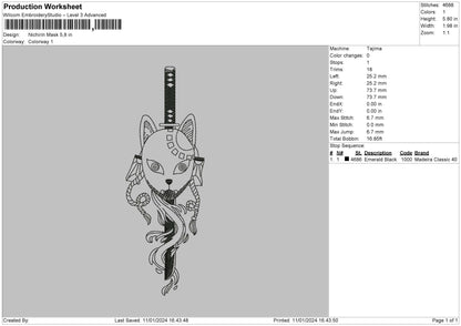 Mask1101 Embroidery File 6 sizes