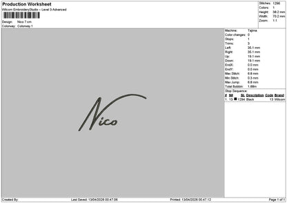 Nicotext Embroidery File 6 sizes