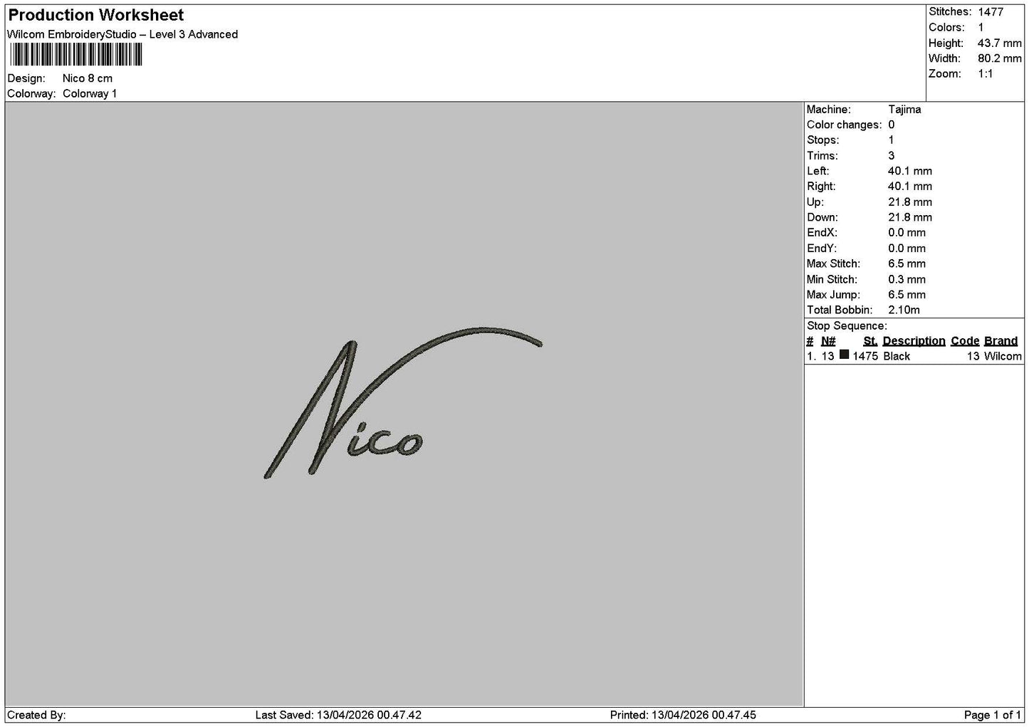 Nicotext Embroidery File 6 sizes