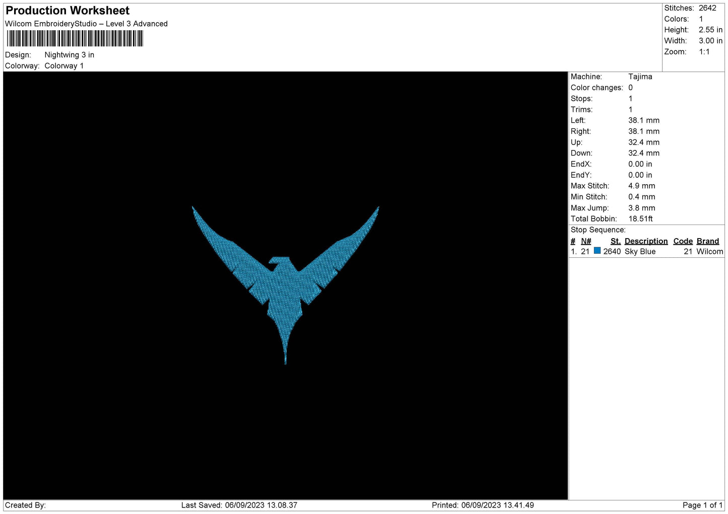 Nightwing Embroidery File 6 sizes