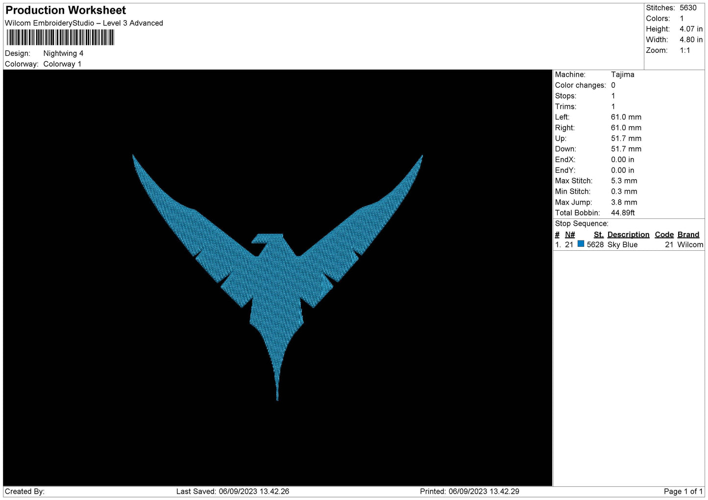 Nightwing Embroidery File 6 sizes