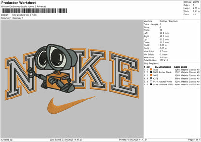 Nike 2outline Wall-E Embroidery File 6 Sizes