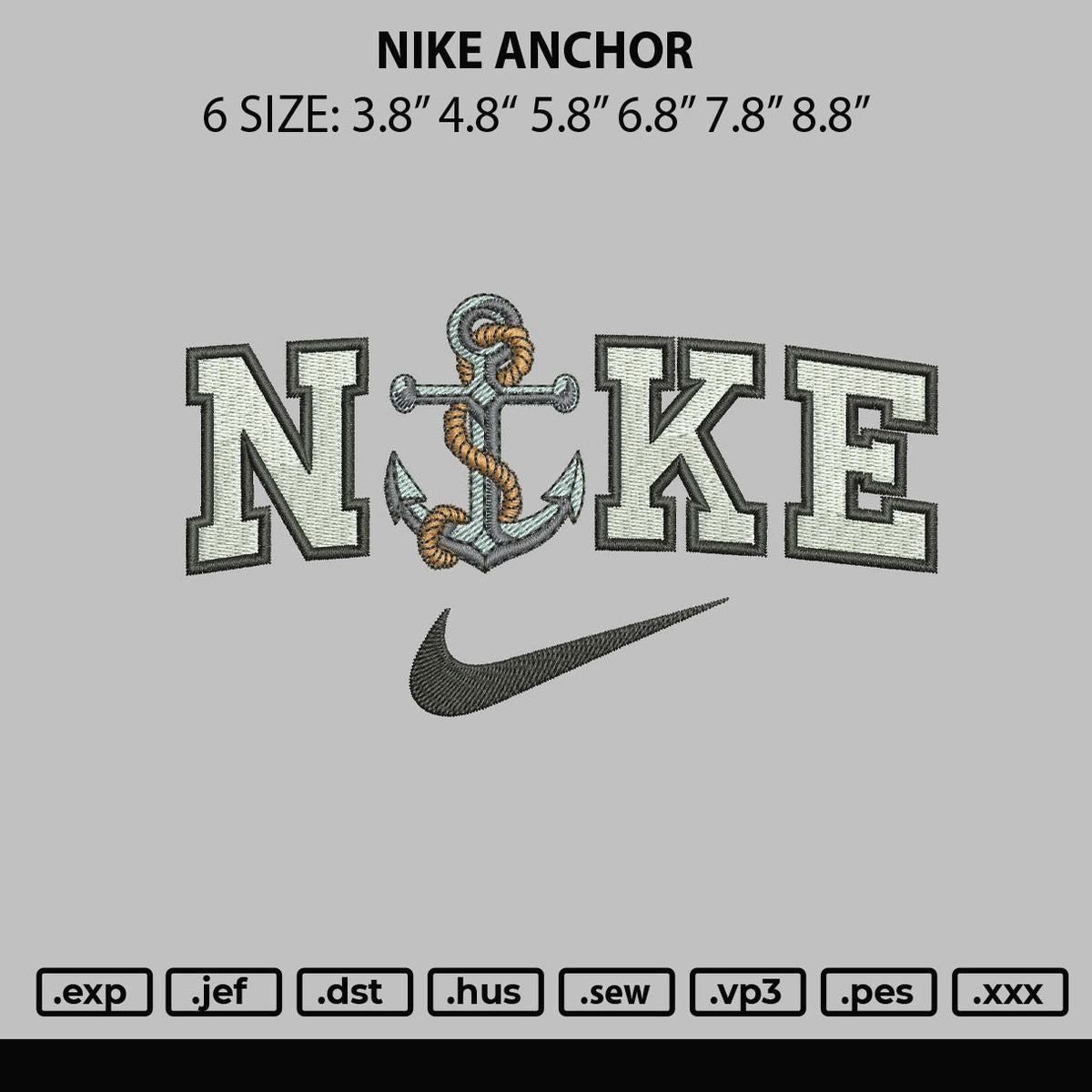 Nike Anchor Embroidery File 6 Sizes