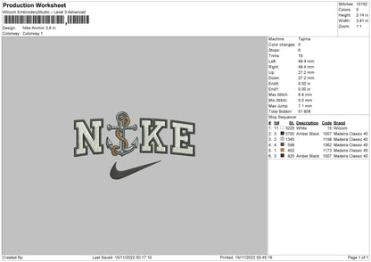 Nike Anchor Embroidery File 6 Sizes
