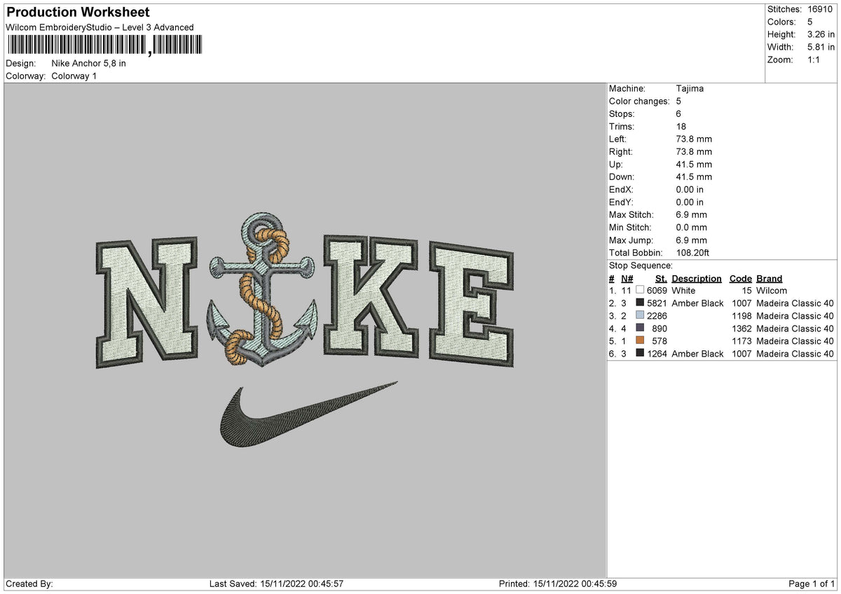 Nike Anchor Embroidery File 6 Sizes