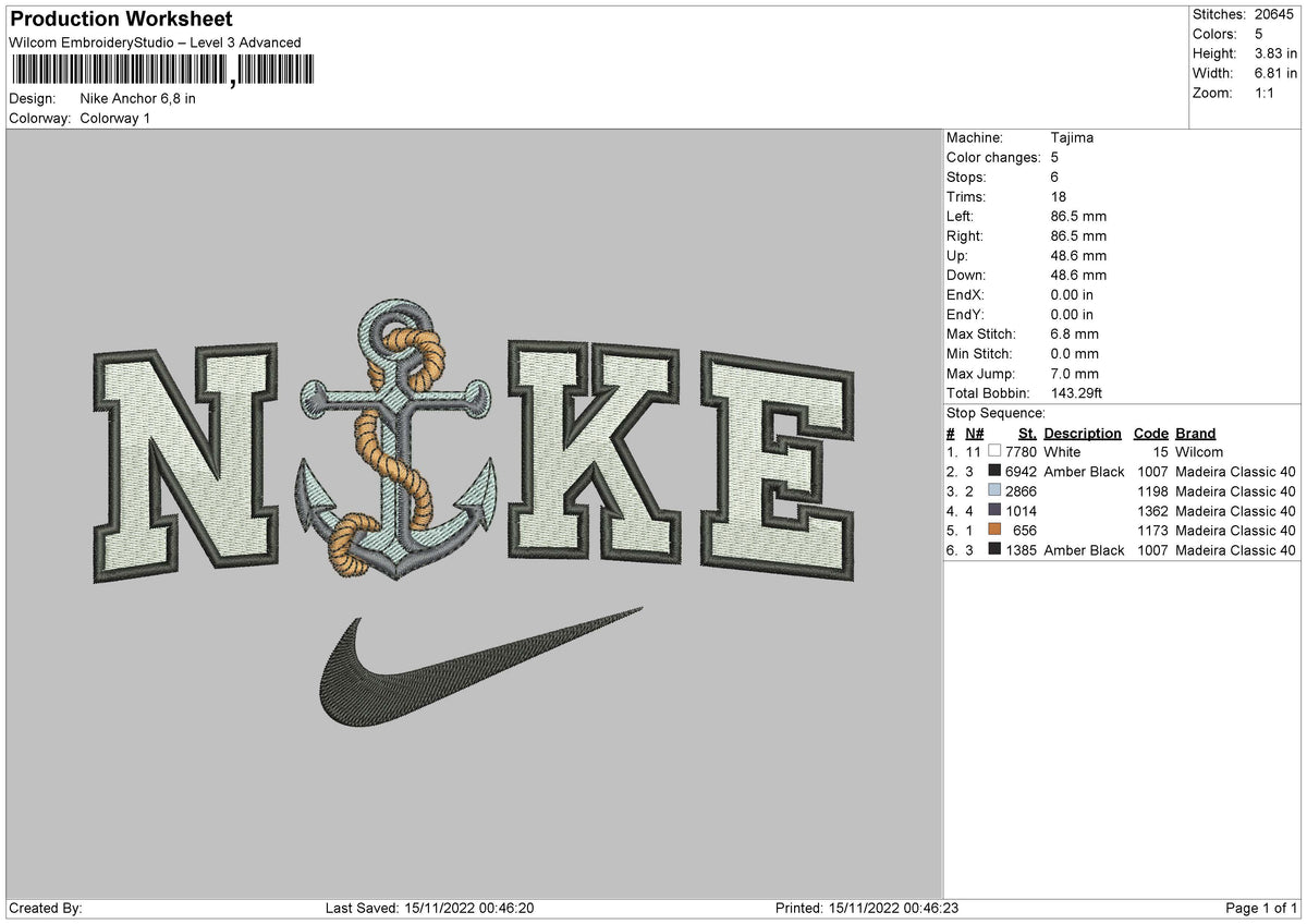Nike Anchor Embroidery File 6 Sizes