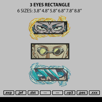 3 Eyes Rectangle Embroidery File 6 sizes