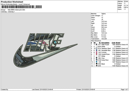 Nike Bmw Motor Embroidery File 6 sizes