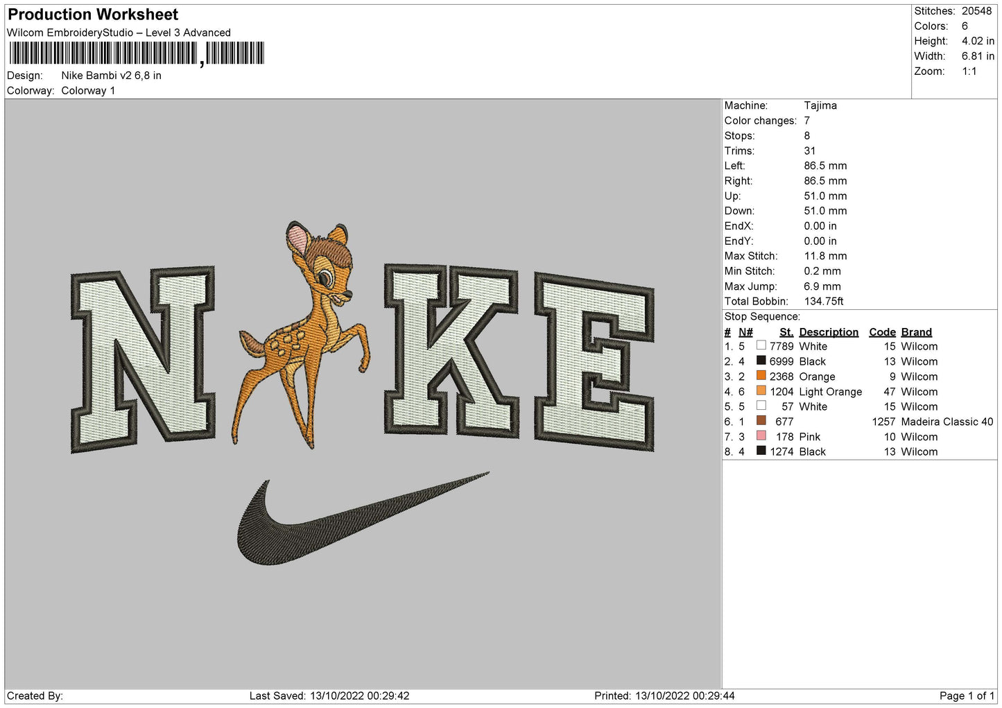 Nike Bambi V2 Embroiery File 6 sizes