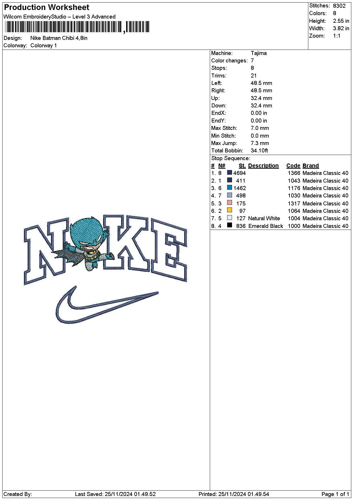 Nike Batman Chibi Embroidery File 6 sizes