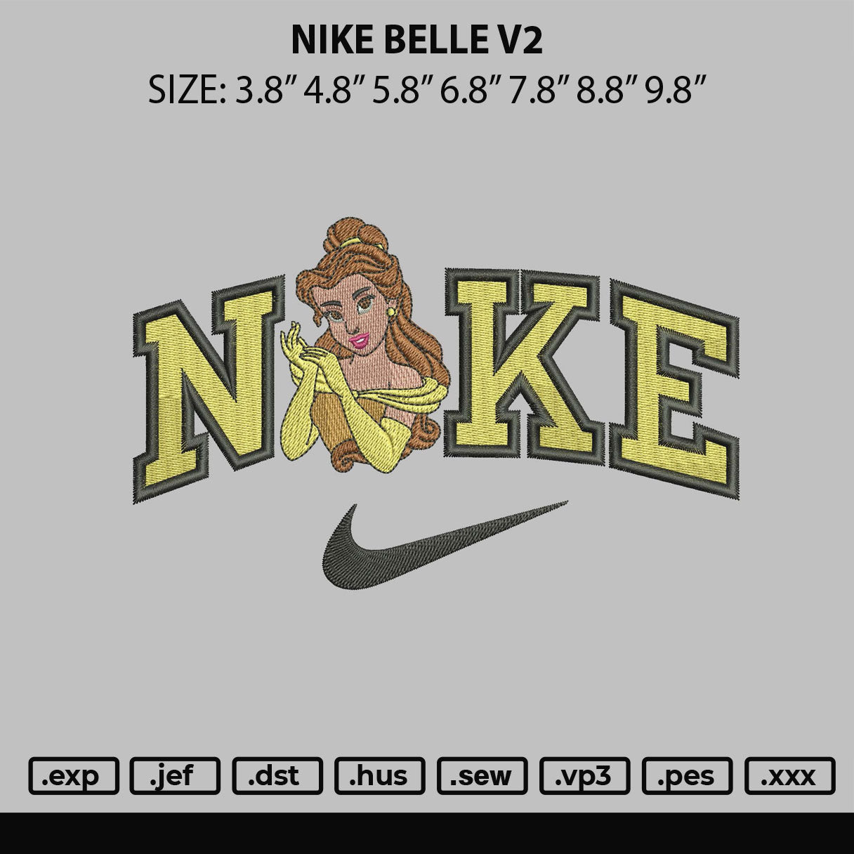 Nike Belle V2 Embroidery File 6 sizes