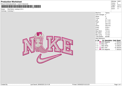 Nike Boots Cowboy Embroidery File 6 sizes