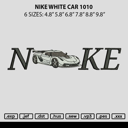 Nike White Car 1010 Embroidery File 6 sizes