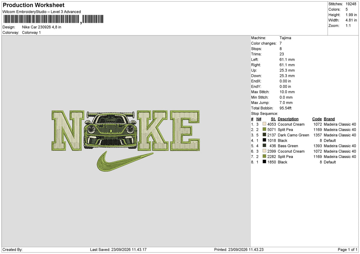 Nike Car 230926 Embroidery Machine Design Files