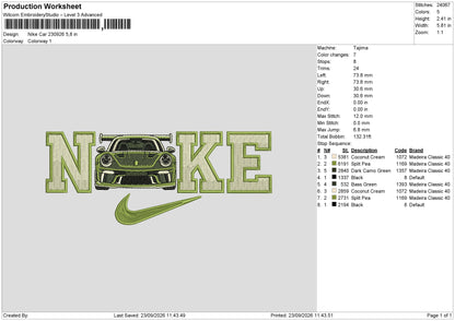 Nike Car 230926 Embroidery Machine Design Files