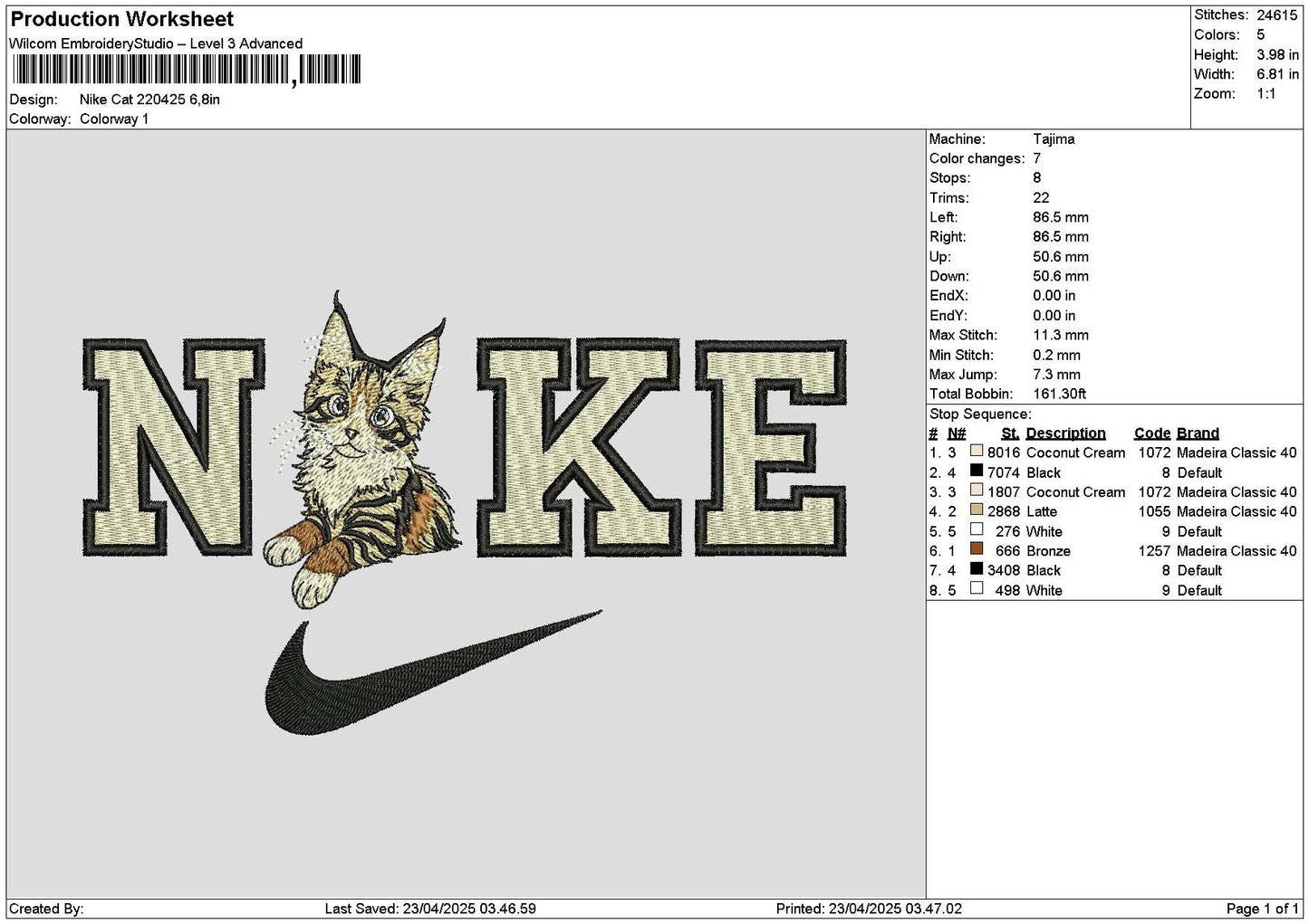 Nike Cat 2204 Embroidery File 6 sizes