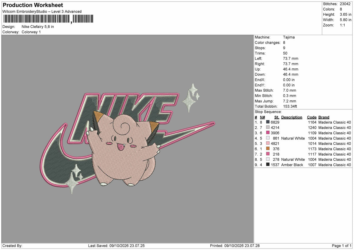 Nike Clefairy Embroidery Machine Design File 6 sizes