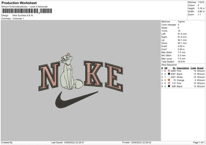 Nike Duchess Embroidery File 5 sizes