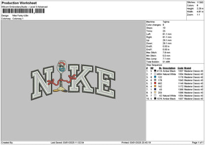 Nike Forky 01 Embroidery File 6 sizes