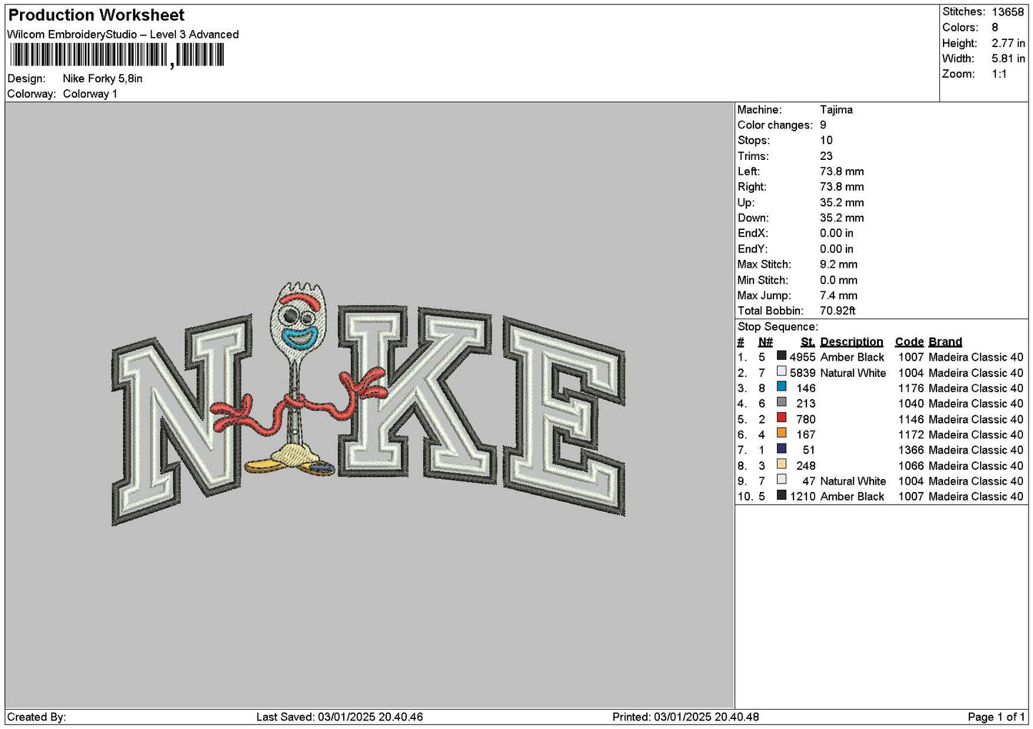 Nike Forky 01 Embroidery File 6 sizes