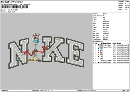 Nike Forky 01 Embroidery File 6 sizes