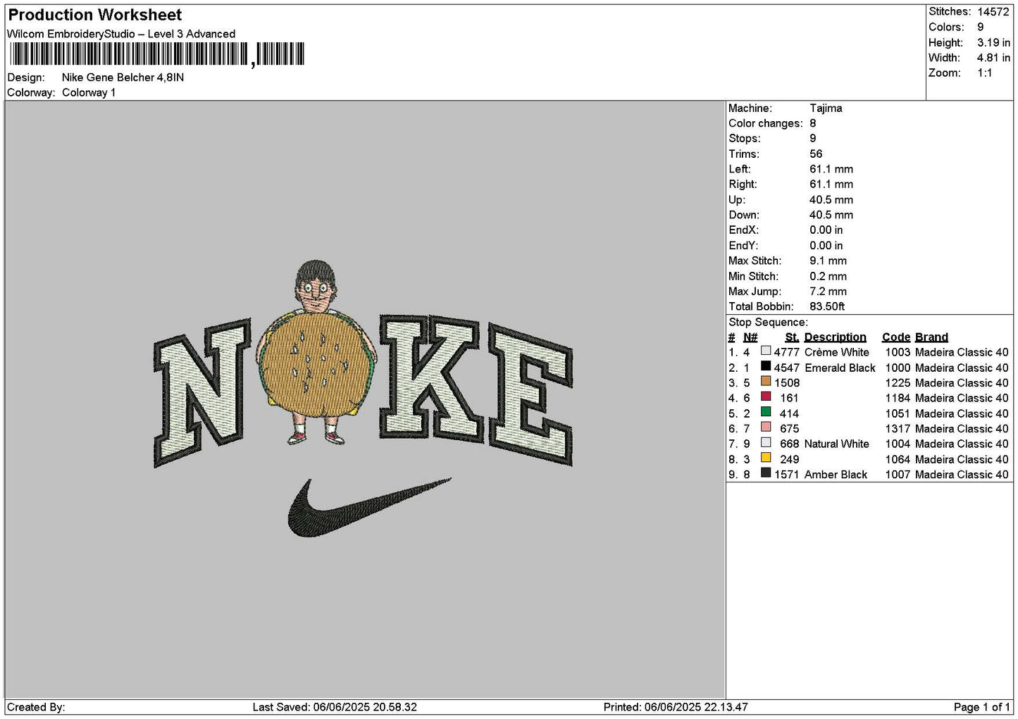Nike Burger Embroidery File 6 sizes