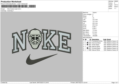 Nike Goalie Mask Embroidery File 6 sizes