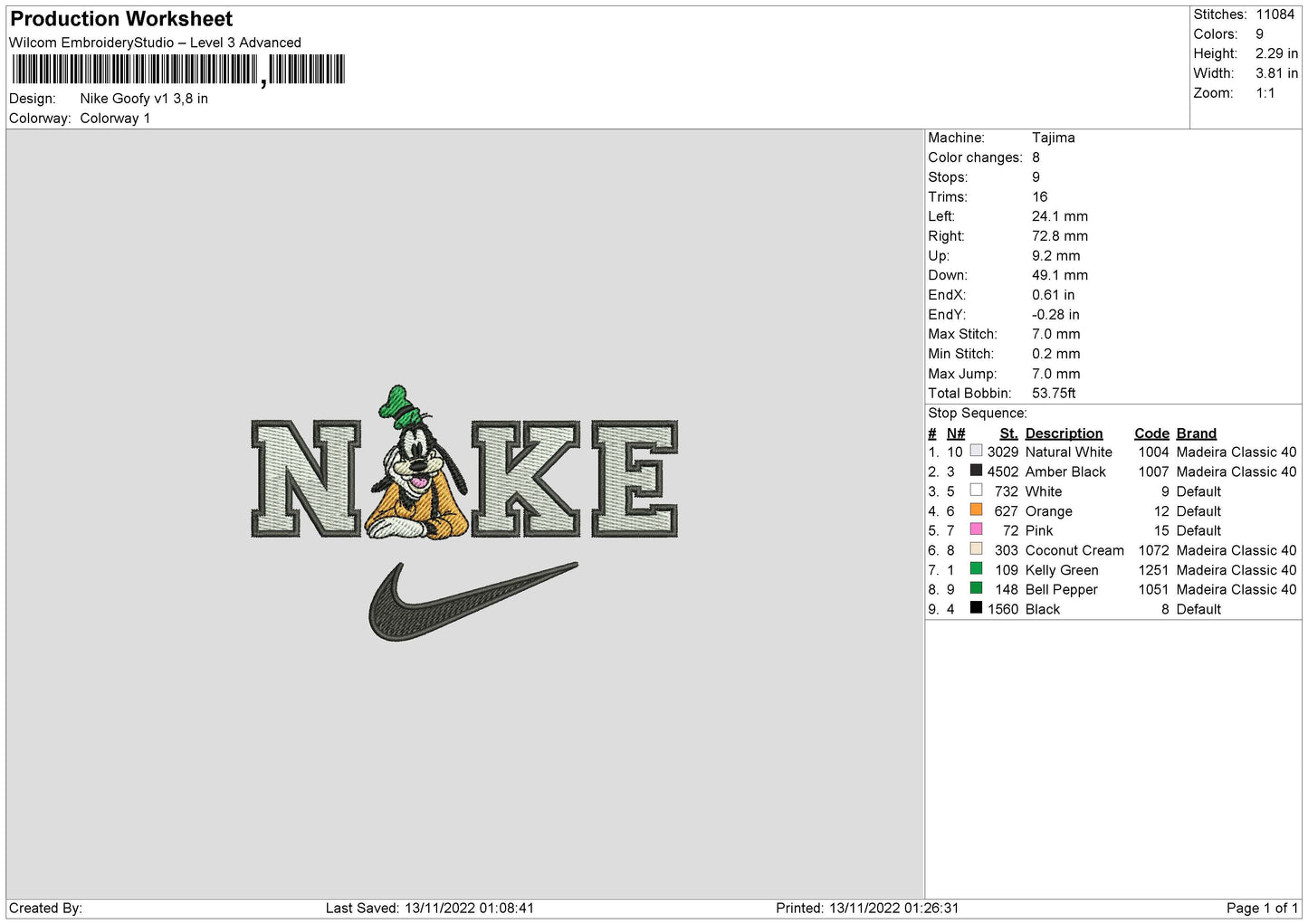 Nike Goofy Embroidery File 6 sizes