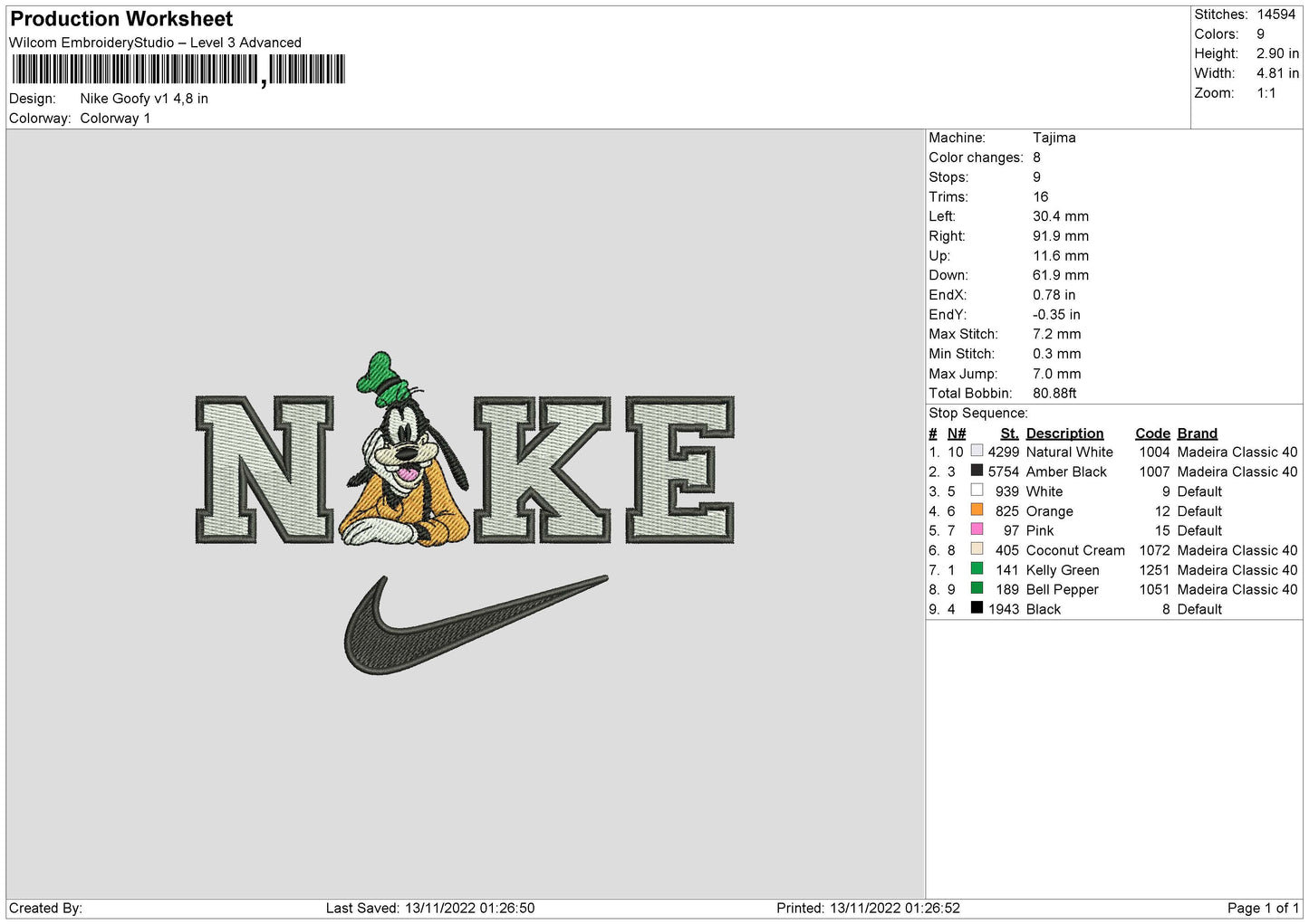 Nike Goofy Embroidery File 6 sizes