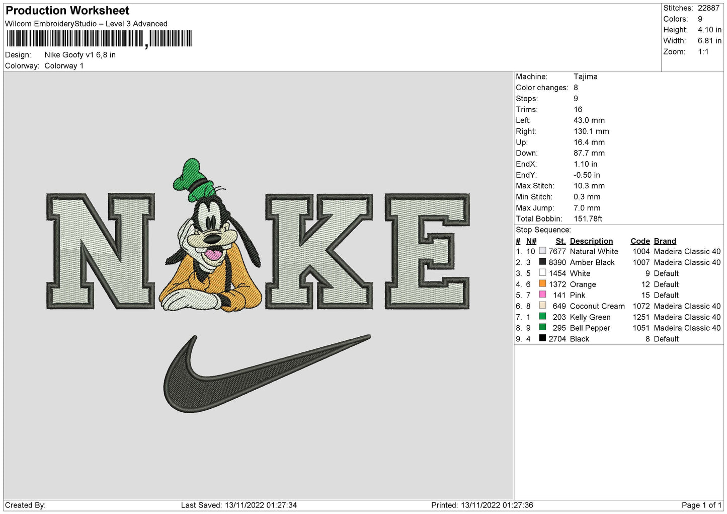 Nike Goofy Embroidery File 6 sizes