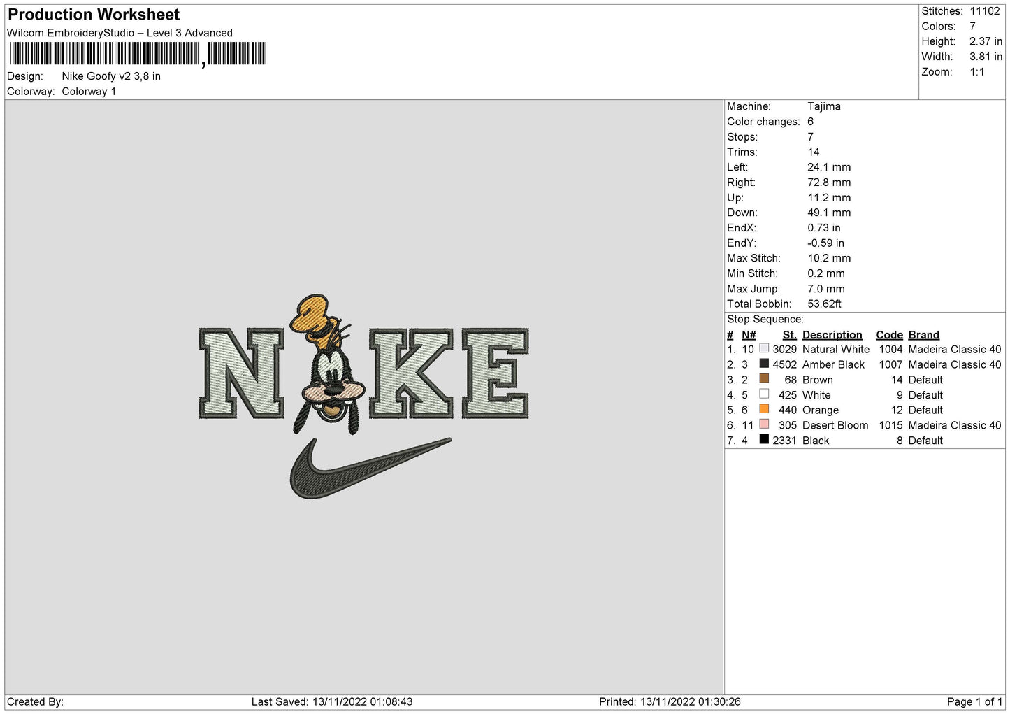 Nike Goofy V2 Embroidery File 6 sizes