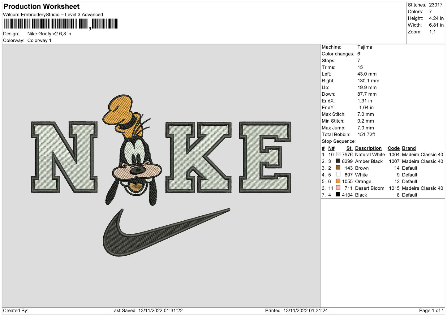 Nike Goofy V2 Embroidery File 6 sizes