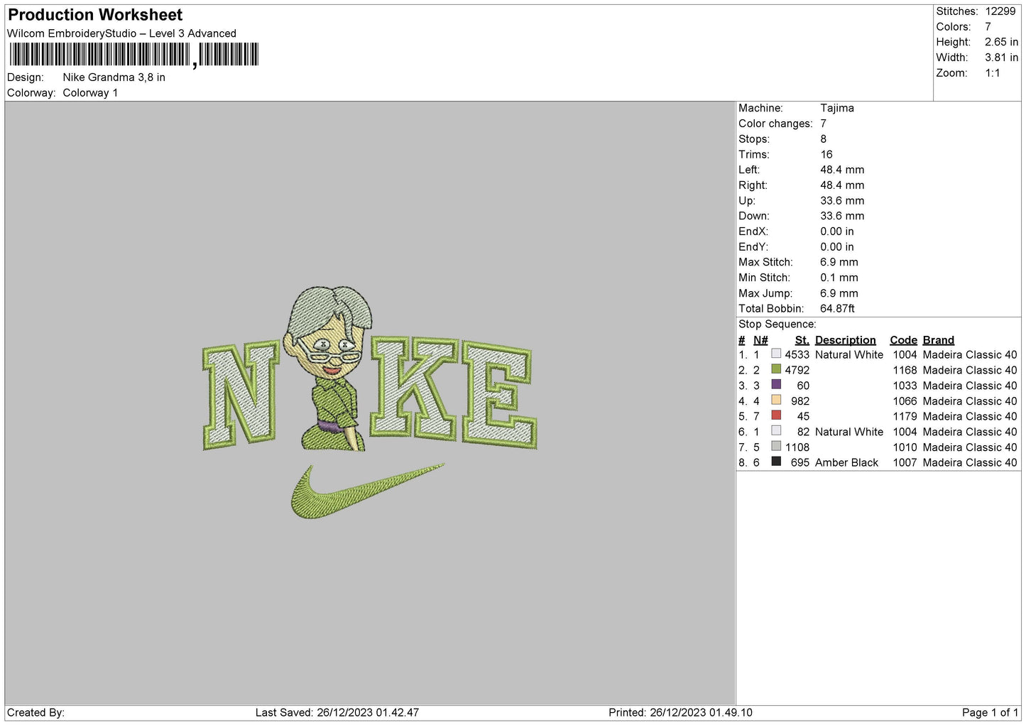 Nike Grandma 03 Embroidery File 6 sizes