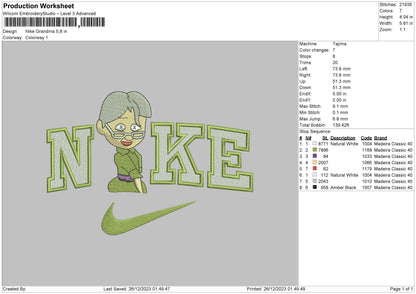 Nike Grandma 03 Embroidery File 6 sizes