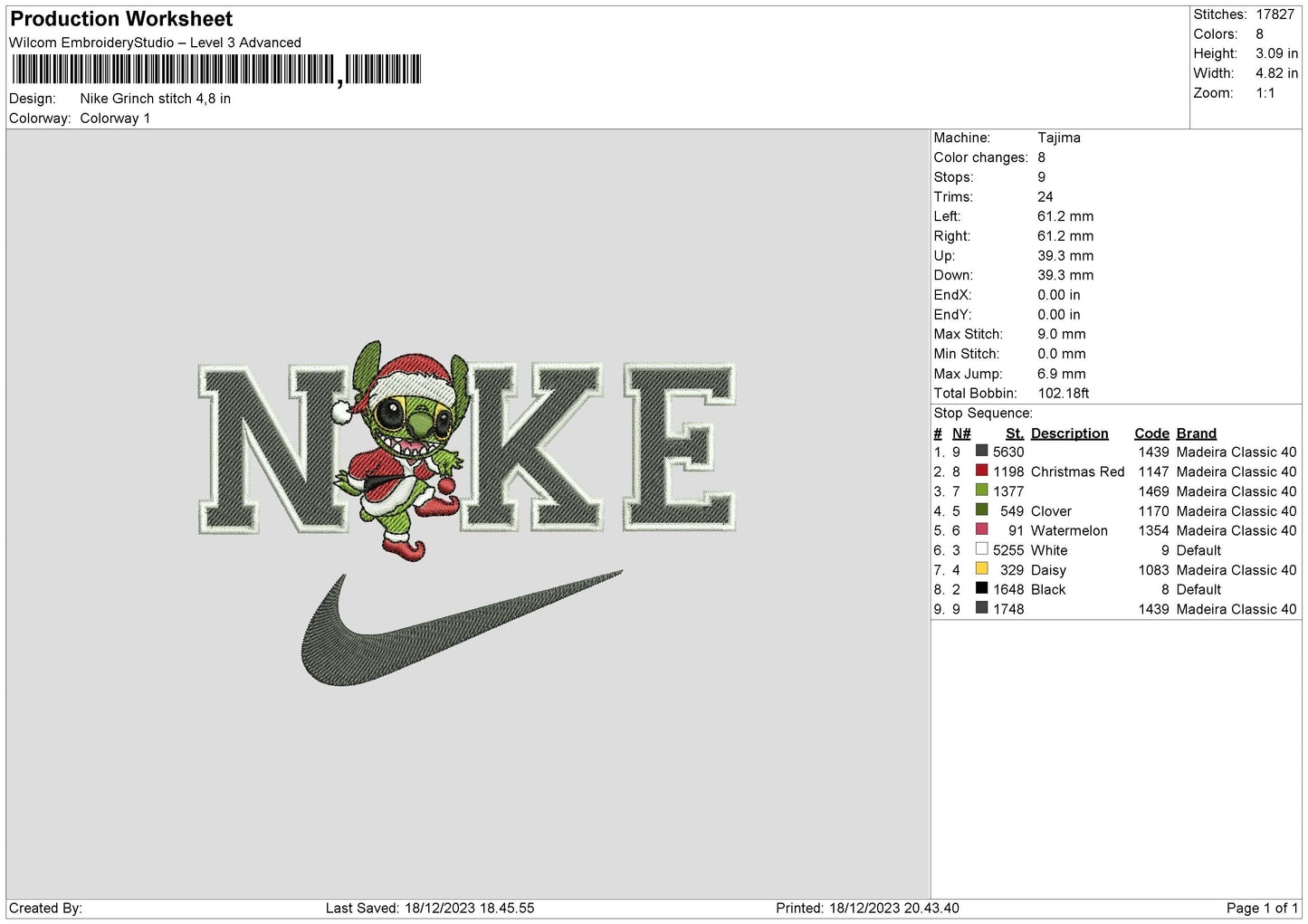 Nike Grinch Stitch Embroidery File 6 sizes