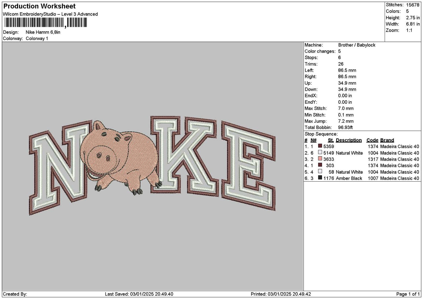 Nike Pig 01 Embroidery File 6 sizes