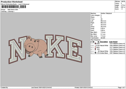 Nike Pig 01 Embroidery File 6 sizes