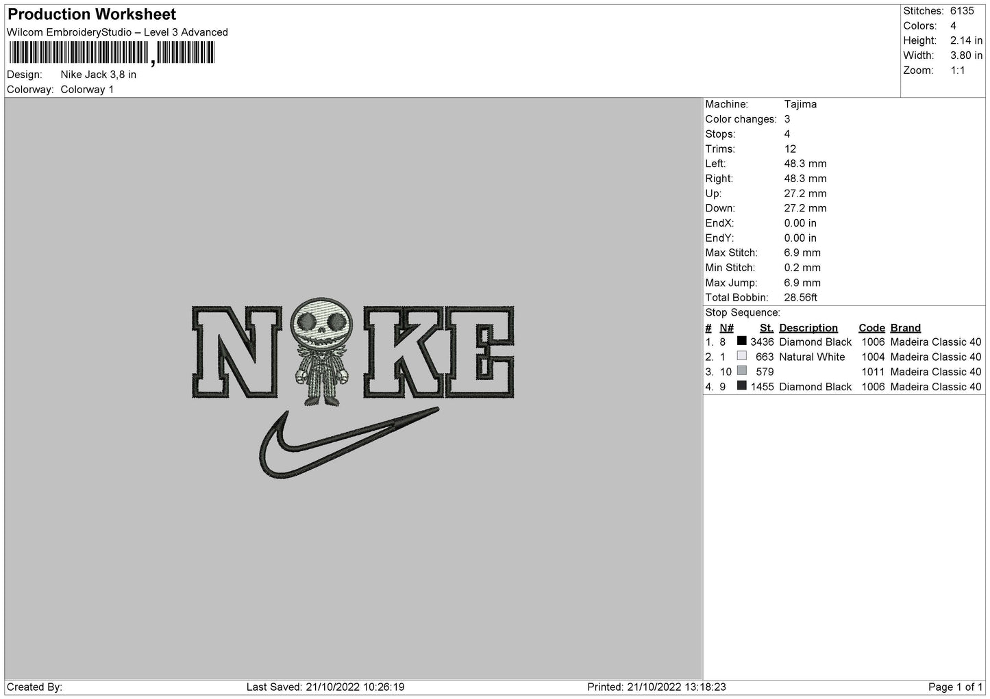Nike Jack Chibi Embroidery File 6 sizes